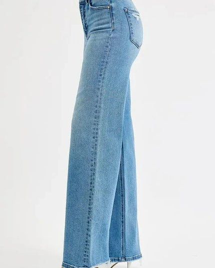 RISEN Full Size Distressed Wide Leg Jeans Plus Size - Trendsi