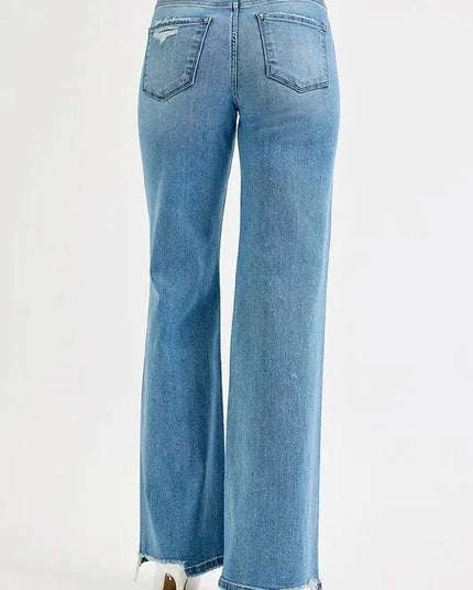 RISEN Full Size Distressed Wide Leg Jeans Plus Size - Trendsi