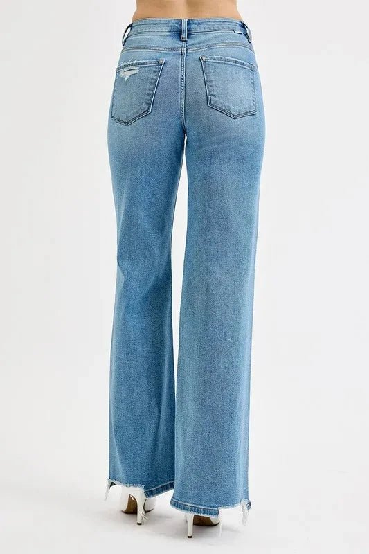 RISEN Full Size Distressed Wide Leg Jeans Plus Size - Trendsi