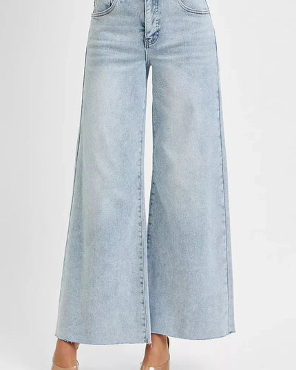 RISEN Full Size High Rise Ankle Wide Palazzo Jeans Plus Size - Trendsi