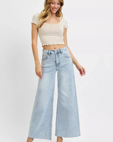 RISEN Full Size High Rise Ankle Wide Palazzo Jeans Plus Size - Trendsi
