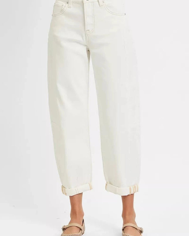 RISEN Full Size High Rise Barrel Cropped Jeans Plus Size - Trendsi