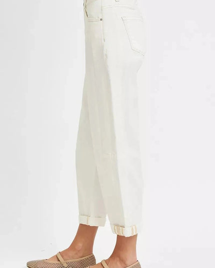 RISEN Full Size High Rise Barrel Cropped Jeans Plus Size - Trendsi