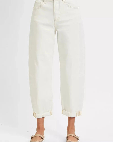 RISEN Full Size High Rise Barrel Cropped Jeans Plus Size - Trendsi