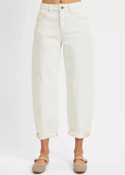 RISEN Full Size High Rise Barrel Cropped Jeans Plus Size - Trendsi