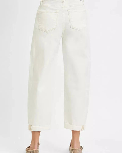 RISEN Full Size High Rise Barrel Cropped Jeans Plus Size - Trendsi