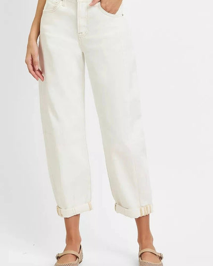 RISEN Full Size High Rise Barrel Cropped Jeans Plus Size - Trendsi