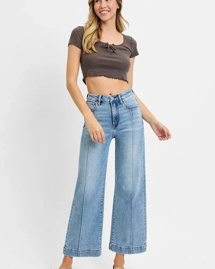 RISEN Full Size High Rise Crop Wide Leg Jeans Plus Size - Trendsi