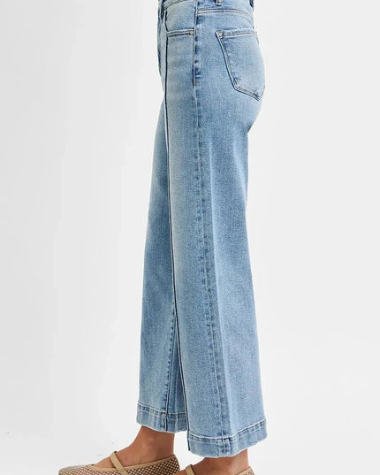 RISEN Full Size High Rise Crop Wide Leg Jeans Plus Size - Trendsi