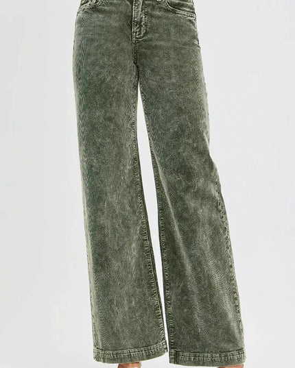RISEN Full Size High Rise Wide Leg Corduroy Jeans Plus Size - Trendsi