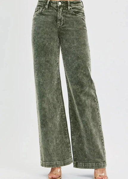 RISEN Full Size High Rise Wide Leg Corduroy Jeans Plus Size - Trendsi