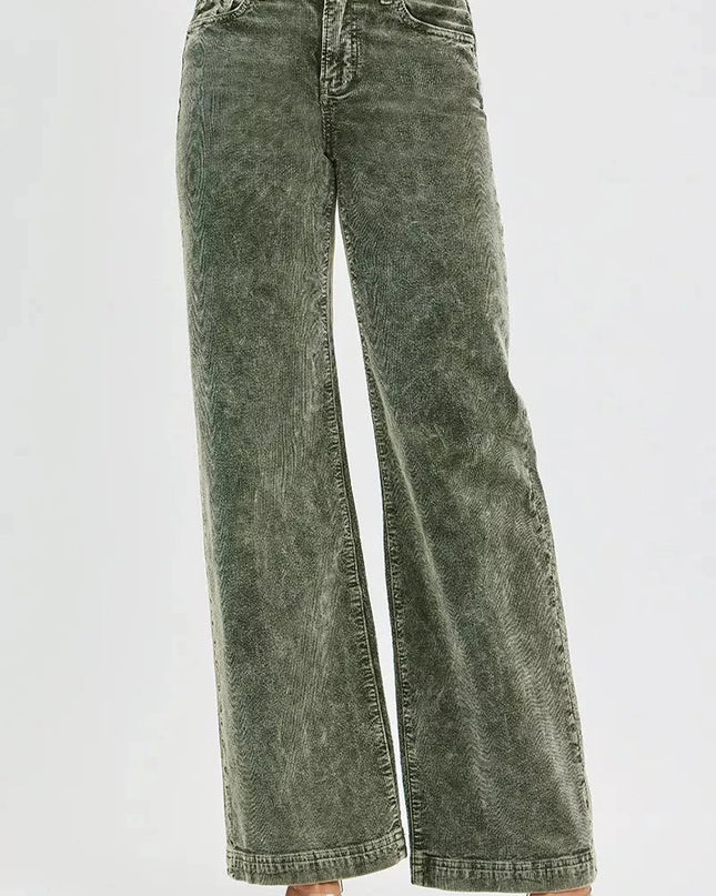 RISEN Full Size High Rise Wide Leg Corduroy Jeans Plus Size - Trendsi