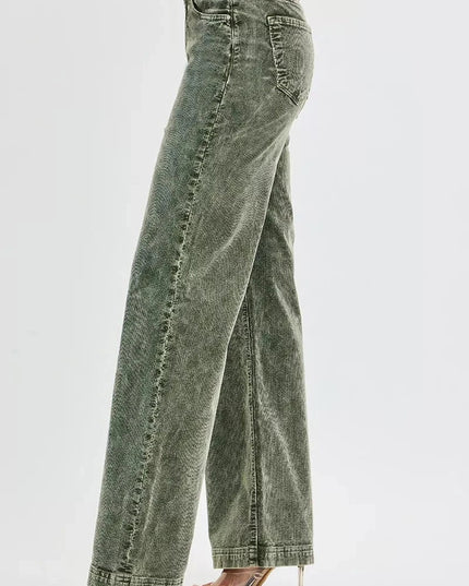 RISEN Full Size High Rise Wide Leg Corduroy Jeans Plus Size - Trendsi