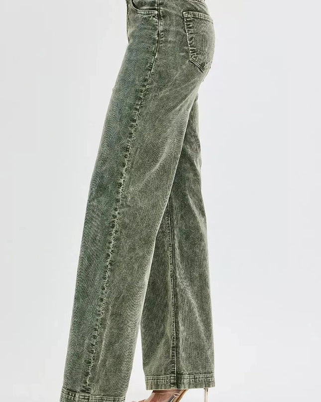 RISEN Full Size High Rise Wide Leg Corduroy Jeans Plus Size - Trendsi