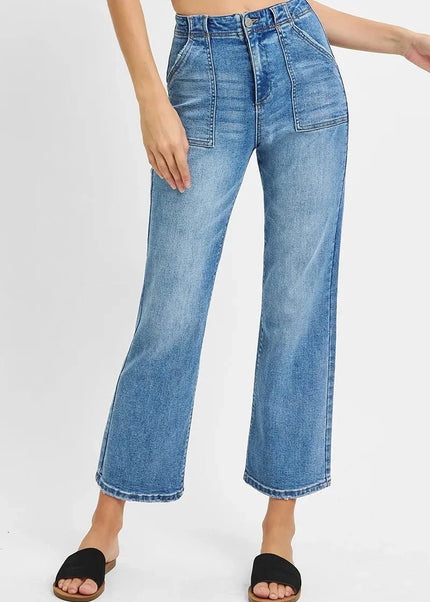 RISEN Full Size High Waisted Bootcut Cropped Jeans Plus Size - Trendsi