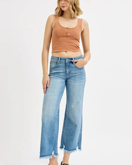 RISEN Full Size Mid Rise Crop Wide Leg Jeans Plus Size - Trendsi