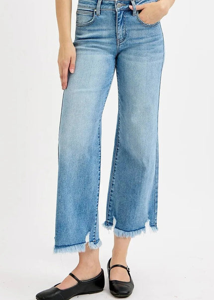 RISEN Full Size Mid Rise Crop Wide Leg Jeans Plus Size - Trendsi
