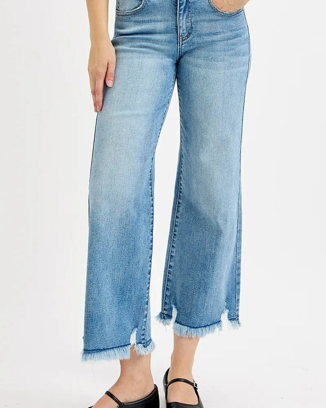 RISEN Full Size Mid Rise Crop Wide Leg Jeans Plus Size - Trendsi