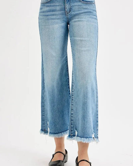 RISEN Full Size Mid Rise Crop Wide Leg Jeans Plus Size - Trendsi