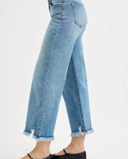 RISEN Full Size Mid Rise Crop Wide Leg Jeans Plus Size - Trendsi