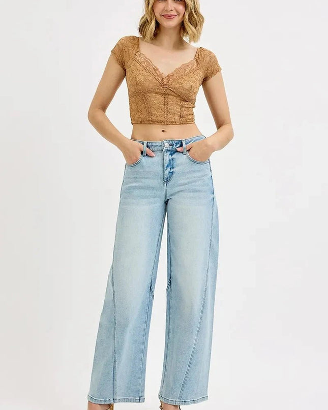RISEN Full Size Mid Rise Fit Barrel Jeans Plus Size - Trendsi
