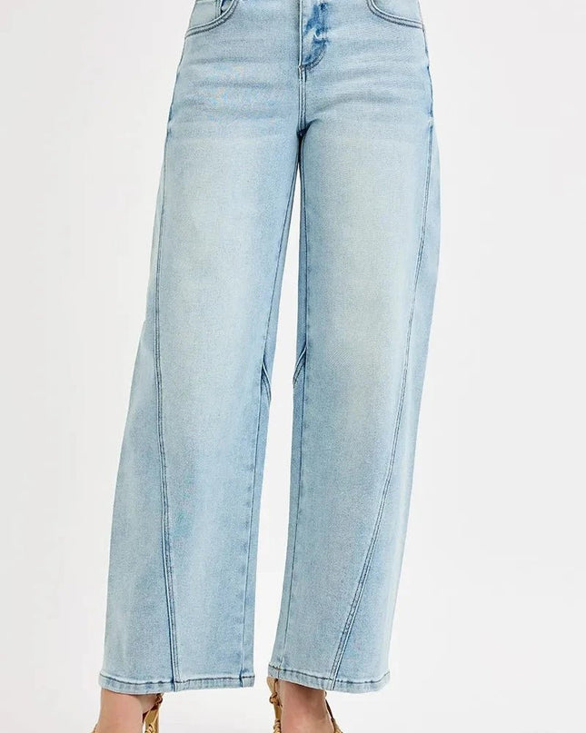 RISEN Full Size Mid Rise Fit Barrel Jeans Plus Size - Trendsi