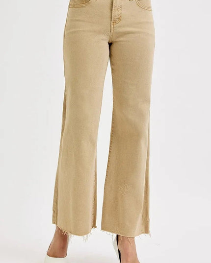 RISEN Full Size Raw Hem Wide Leg Jeans Plus Size - Trendsi