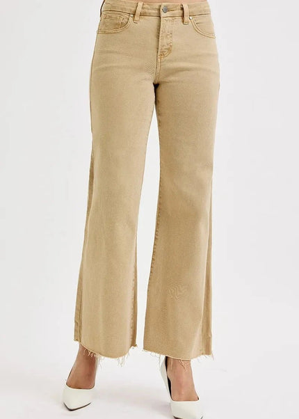 RISEN Full Size Raw Hem Wide Leg Jeans Plus Size - Trendsi
