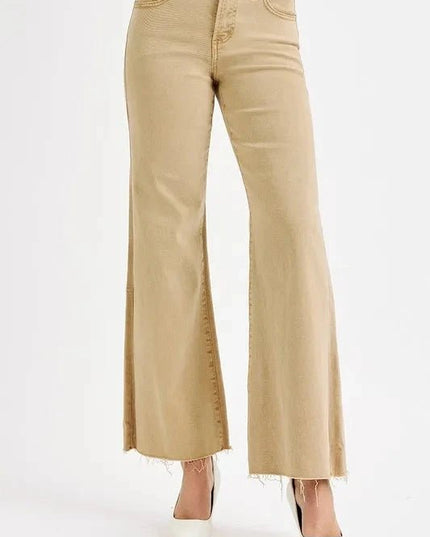 RISEN Full Size Raw Hem Wide Leg Jeans Plus Size - Trendsi