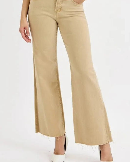 RISEN Full Size Raw Hem Wide Leg Jeans Plus Size - Trendsi