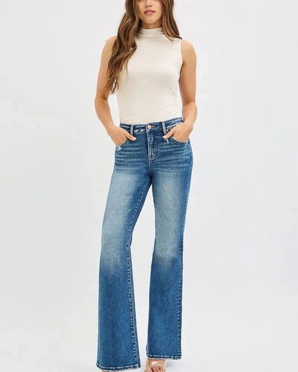 RISEN Full Size Tummy Control High Rise Flare Jeans Plus Size - Trendsi