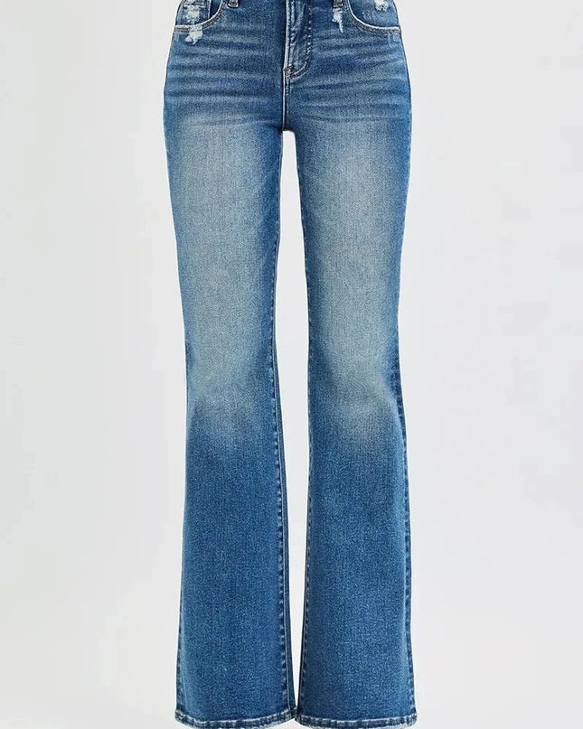 RISEN Full Size Tummy Control High Rise Flare Jeans Plus Size - Trendsi