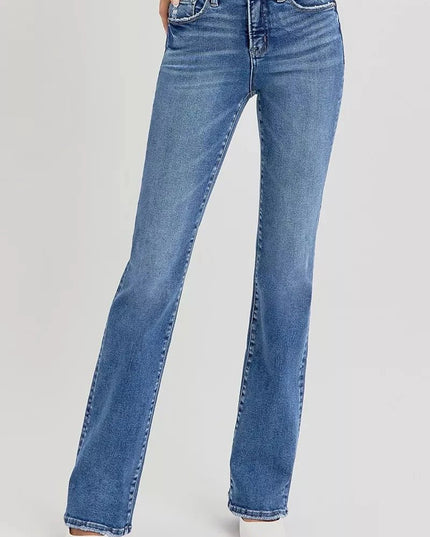 RISEN Full Size Tummy Control High Rise Straight Jeans Plus Size - Trendsi