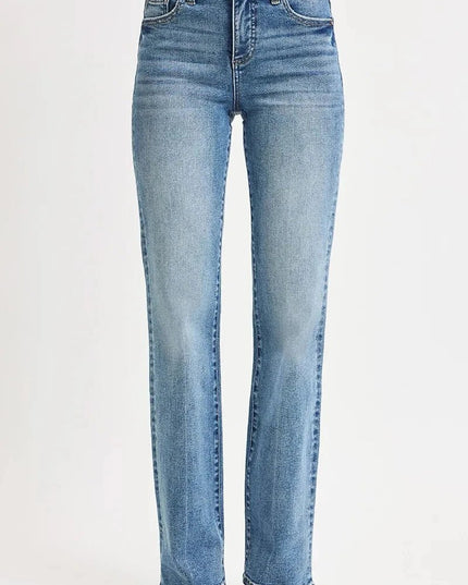 RISEN Full Size Tummy Control High Rise Straight Jeans Plus Size - Trendsi