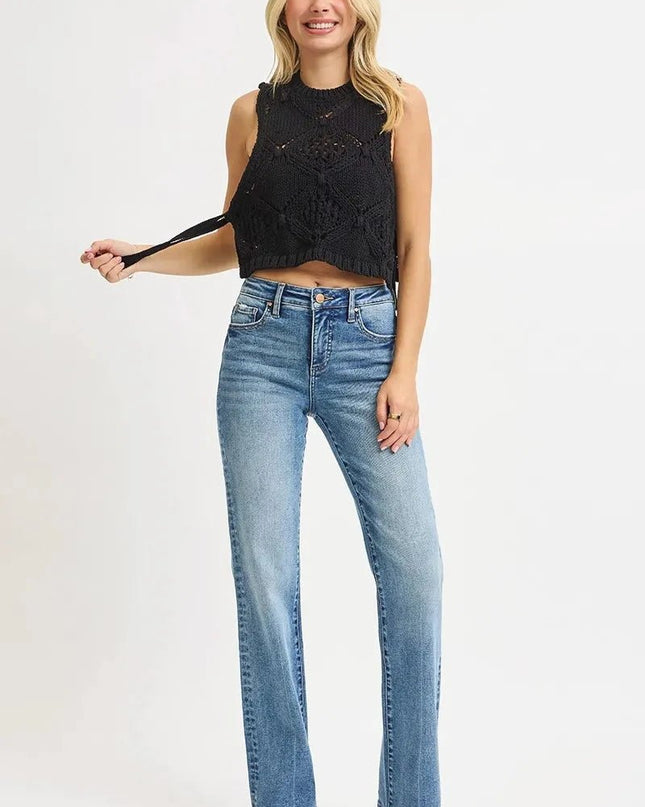 RISEN Full Size Tummy Control High Rise Straight Jeans Plus Size - Trendsi