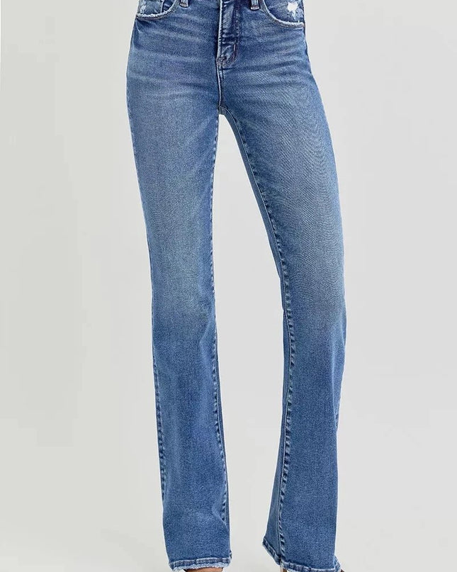 RISEN Full Size Tummy Control High Rise Straight Jeans Plus Size - Trendsi