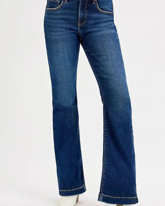 RISEN Full SIze Tummy Control Mid Rise Flare Jeans Plus SIze - Trendsi