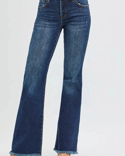 RISEN Full Size Tummy Control Mid Rise Flare Jeans Plus Size - Trendsi