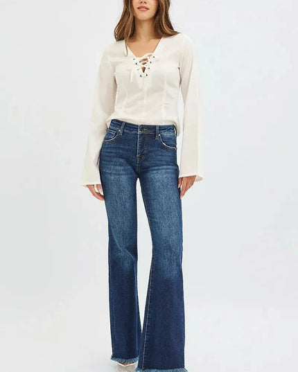 RISEN Full Size Tummy Control Mid Rise Flare Jeans Plus Size - Trendsi