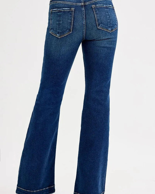 RISEN Full SIze Tummy Control Mid Rise Flare Jeans Plus SIze - Trendsi