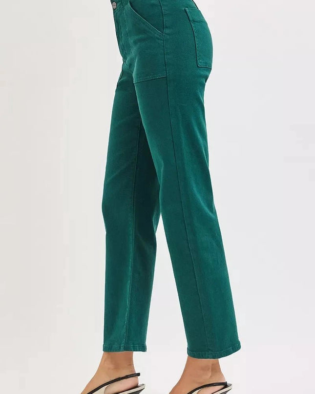 RISEN High Rise Ankle Flare Patch Pocket Jeans - Trendsi