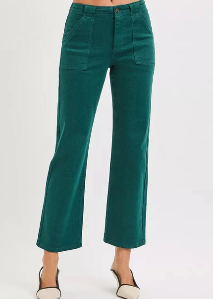 RISEN High Rise Ankle Flare Patch Pocket Jeans - Trendsi