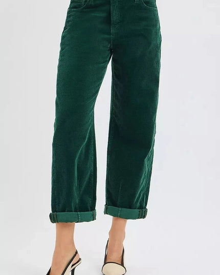 RISEN High Rise Crop Barrel Cordurory Pants - Trendsi