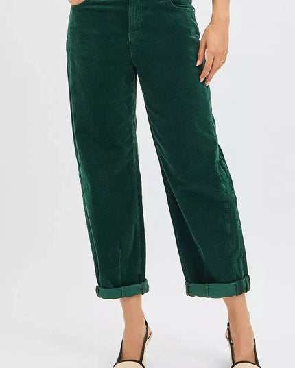 RISEN High Rise Crop Barrel Cordurory Pants - Trendsi