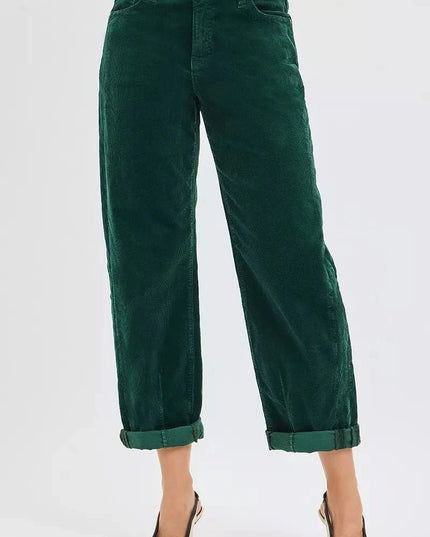 RISEN High Rise Crop Barrel Cordurory Pants - Trendsi