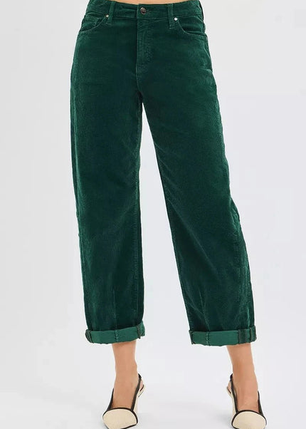 RISEN High Rise Crop Barrel Cordurory Pants - Trendsi
