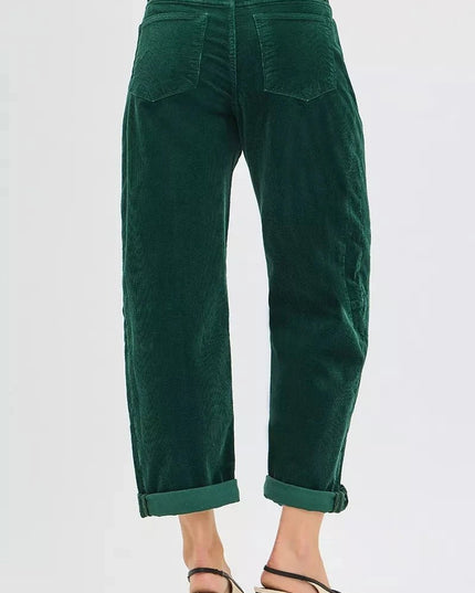 RISEN High Rise Crop Barrel Cordurory Pants - Trendsi