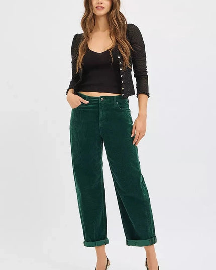 RISEN High Rise Crop Barrel Cordurory Pants - Trendsi