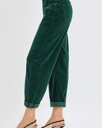 RISEN High Rise Crop Barrel Cordurory Pants - Trendsi