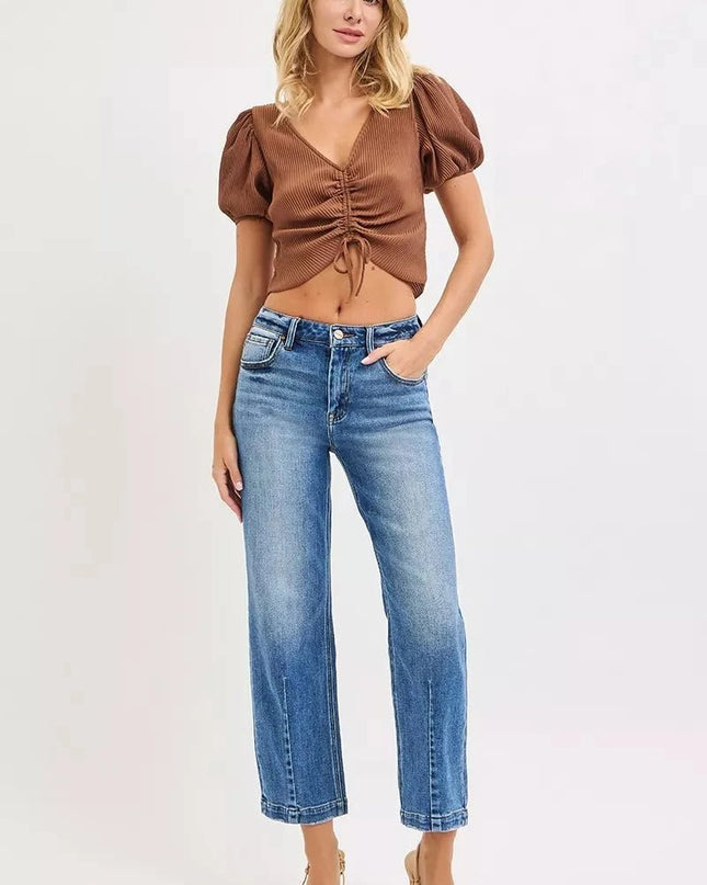 RISEN High Rise Crop Boyfriend Tapered Jeans - Trendsi